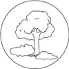 Zeichnung eines Baumes mit Sträuchern als Symbol für Umwelt