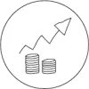 Zeichnung eines Stapels Münzen und einer Kurve nach oben als Symbol für Wirtschaft